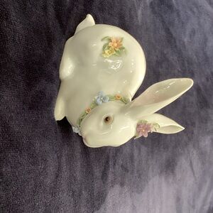 Lladro Ceramic Rabbit with Floral Accents - Cream and Pastel Colors